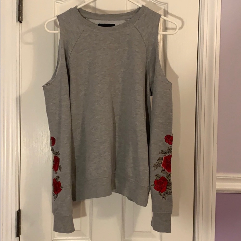Embroidered Cold Shoulder Sweater